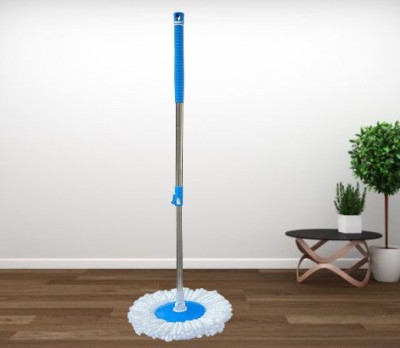 Livronic Spin Mop Extendable Handle/ Stick Rod with Microfiber Refill, Stainless Steel Spin Mop Replacement Handle and Refill, Spin Mop Handle with Head and Refill, Spin Mop Rod with Mop Head String Mop(Blue)
