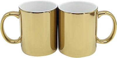 beautric &Metallic Golden for Men & Women Ceramic Coffee Mug(350 ml, Pack of 2)