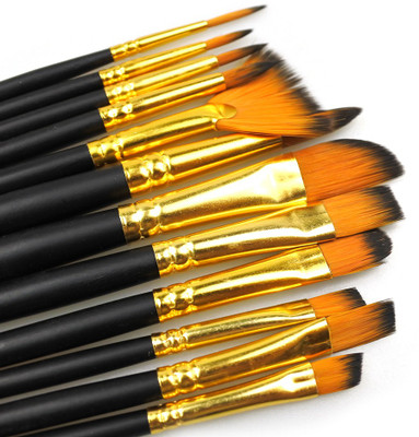 Crevo Artsit Brushes Set of 12 Pointed Tip Nylon Hair Artist Acrylic Paint Brush(Set of 12, Black, Golden)