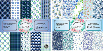 Dheett Forget Me Not and Floral Blossom Scrapbook Designer Paperpack Matte Finish Perfect for Making Greeting Cards Envelops Explosion Boxes and Albums Unruled 6 x 6 300 gsm Craft paper(Set of 2, Multicolor)