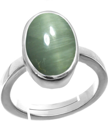 Jewelryonclick Adjustable Ring 7.25 Ratti Stone Ring Oval Shape Cabochon Cut in size 16 To 30 for Men & Women Brass Cat's Eye Silver Plated Ring
