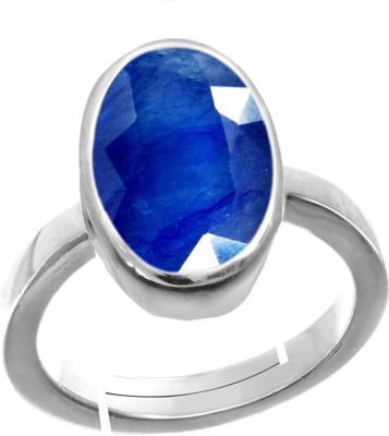 Jewelryonclick Natural Silver Plated Adjustable Ring Blue Sapphire 8.25 Ratti Stone Ring Oval Shape Faceted Cut in size 16 To 30 for Men & Women Brass Sapphire Silver Plated Ring