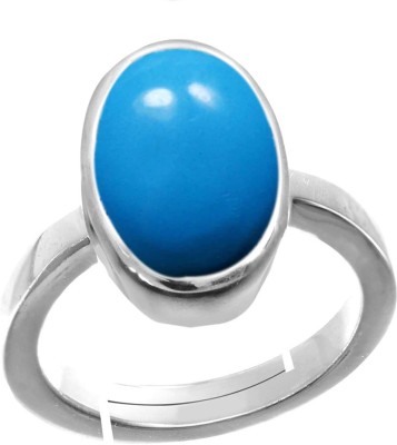 JewelryGift Natural Silver Plated Adjustable Ring Blue Turquoise 6.25 Ratti Stone Ring Oval Shape Cabochon Cut in size 6 To 15 for Men & Women Stone Turquoise Silver Plated Ring