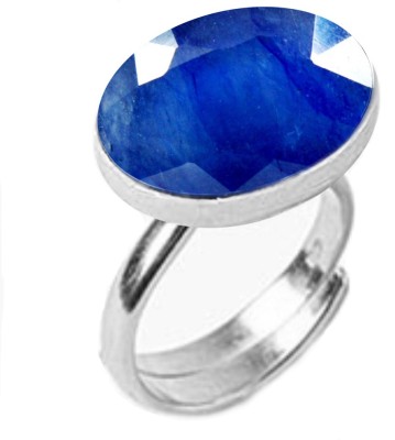 JewelryGift Natural Silver Plated Adjustable Flat Ring Blue Blue-Sapphire 5.25 Ratti Oval Shape Faceted Cut In size 6 To 15 For Men & Women Brass Sapphire Silver Plated Ring