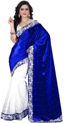 Apnisha Embellished Bollywood Velvet Saree(Blue)