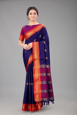 Miswa Self Design Maheshwari Cotton Silk Saree(Dark Blue)