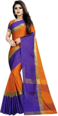 purabji enterprise Printed Bollywood Cotton Blend Saree(Blue, Mustard)