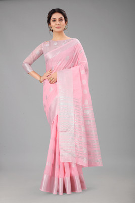 Keronics Woven Bollywood Cotton Blend Saree(Pink)