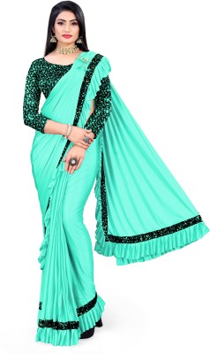 KASHYAP ART Self Design Bollywood Lycra Blend Saree(Light Blue)