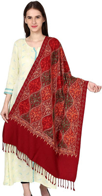 Braid N Cord Polyester Wool Blend Embroidered Women Shawl(Maroon)
