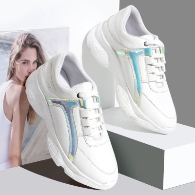 RapidBox Sneakers For Women(White, Blue , 4.5)