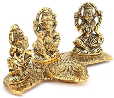 SHRI ASTHA VINAYAK Laxmi Ganesha Saraswati Aluminium Idol For Diwali Decorative Showpiece  -  9 cm(Brass, Gold)