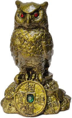 ISVARI Owl Feng Shui Vastu Statue Idol for Money & Wisdom. Decorative Showpiece  -  8 cm(Polyresin, Gold)
