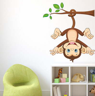Wallzone 75 cm Monkey Removable Sticker(Pack of 1)