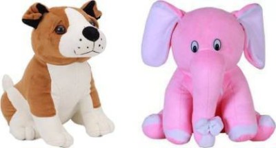 Nihan Enterprises Combo of very Stylish Plush and Adorable Soft Stuffed Bull Dog And Sitting Elephant Combo Of 2 For Kids, Gift & Decoration (Teddy Bear) - 30 cm  - 30 cm(Multicolor)