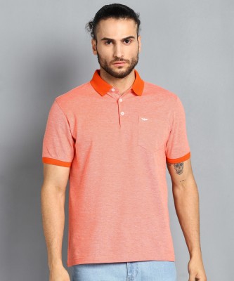 PARK AVENUE Self Design Men Polo Neck Orange T-Shirt