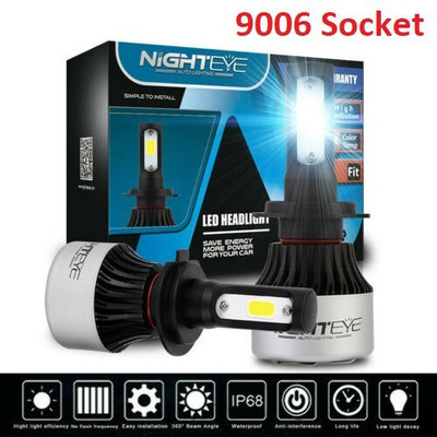 acube mart Nighteye 72W 9000LM 9006 Socket LED Headlight Kit Bulbs Lights Lamps Auto 6500K White Fog Lamp Motorbike, Car LED (12 V, 72 W)(Universal For Car, Universal For Bike, Pack of 2)