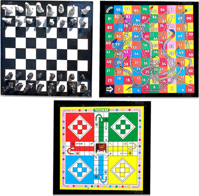 shri shyam traders super combo pack of ludo +chess +snakes and ledders 15 cm Chess Board(Multicolor)