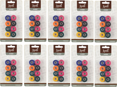 Jyoti Bobbin with Thread for Domestic Sewing Machine (8 Bobbins of Plastic Material in a Card) - Pack of 10 Cards Plastic Bobbins(Pack of 80, Medium)