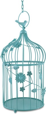 Homesake Turquoise Bird Cage with Floral Vine Large Single, with Hanging Chain Iron Candle Holder(Blue, Pack of 1)