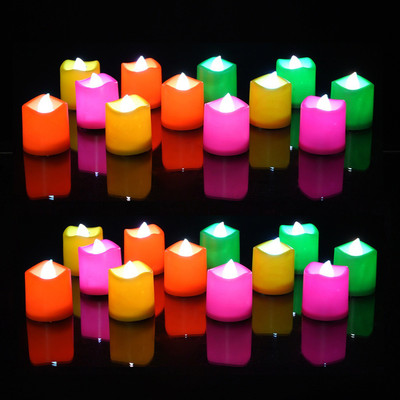 LOF (Pack of 24) Smokeless Dripless Eco Friendly Home décor Multi Color LED Lights Candle Candle(Multicolor, Pack of 24)