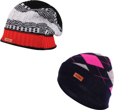 Knotyy Solid Beanie Cap(Pack of 2)