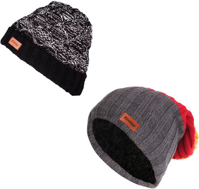 Knotyy Solid Beanie Cap(Pack of 2)