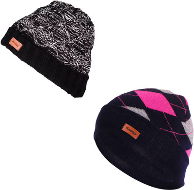 Knotyy Solid Beanie Cap(Pack of 2)