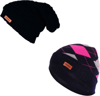 Knotyy Solid Beanie Cap(Pack of 2)