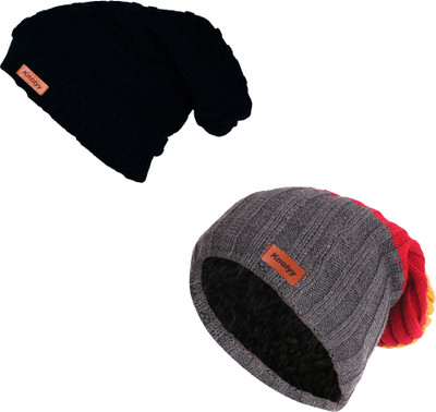 Knotyy Solid Beanie Cap(Pack of 2)