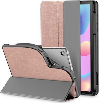 SwooK Flip Cover for Samsung Galaxy Tab S6 Lite 10.4 SM-P610/P615, with Pencil Holder [Auto Wake & Sleep] Compatible(Pink, Beige, Flexible)