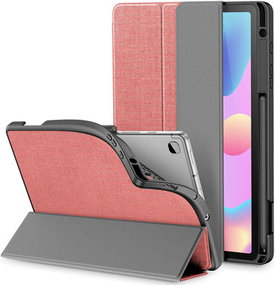 SwooK Flip Cover for Samsung Galaxy Tab S6 Lite 10.4 SM-P610/P615, with Pencil Holder [Auto Wake & Sleep] Compatible(Pink, Multicolor, Flexible)