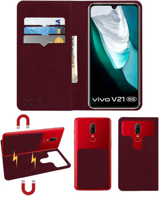 ACM Flip Cover for Vivo V21 5g Neon Spark Edition(Maroon, Cases with Holder, Pack of: 1)