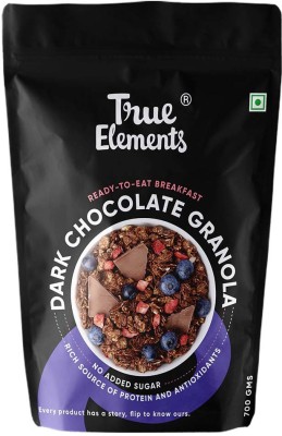 True Elements Crunchy Chocolate Granola 700g - with 100% Dark Chocolate, Almonds & Cranberries - Granola for Breakfast | Healthy Food | 100% Wholegrain Cereal(700 g, Pouch)