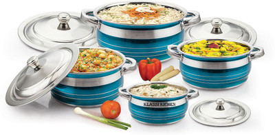 Klassi Kichen Stainless Steel 4 Pcs Handi Set with lid-Glossy Finish Cookware Set Induction Bottom Cookware Set(Stainless Steel, 4 - Piece)