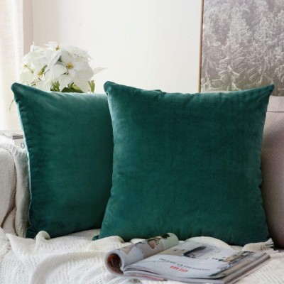 SHENKY Velvet Cushions & Pillows Cover(Pack of 2, 30 cm*30 cm, Dark Green)