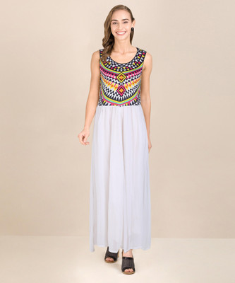 BIBA Women Fit and Flare Multicolor Maxi/Full Length Dress