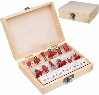 uptodateprouducts 12Pcs Professional Shank Tungsten Carbide Router Bit Cutter Set Wood for Woodworking Tool with Wooden Case 6mm Router Bit