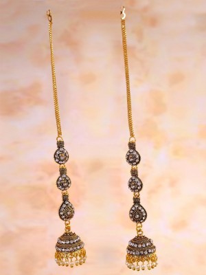 Happy Stoning Gold Plated Stylish Jhumka Earrings with attached earchains Brass Jhumki Earring