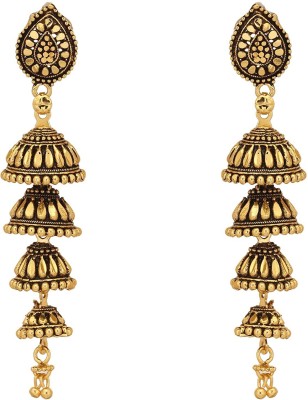 Happy Stoning Bridal Partywear Jhumka Earrings (Antique Golden) Brass Jhumki Earring