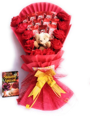 FluteRey 12 KITKAT10 RED ARTIFICIAL ROSE CHOCOLATE BOUQUET WITH SOMEONE SPECIAL BIRTHDAY CARD Paper Gift Box(Red)