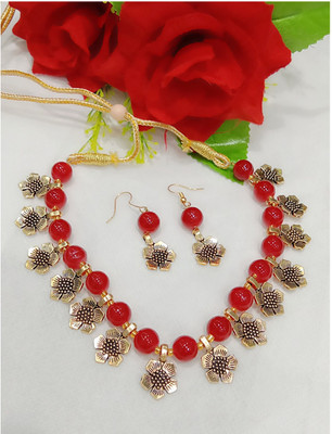 Bhagya Lakshmi Alloy Gold-plated Red Jewellery Set(Pack of 1)