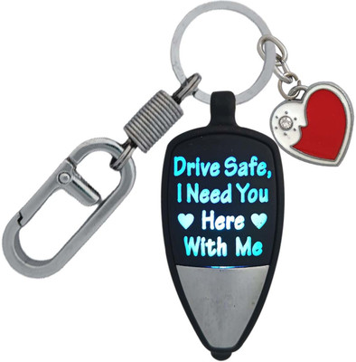 HANDSOME ISK Multicolor Push Button “Drive safe I need you here with me” Msg showing your Love with High Quality Locking Hook along with white and red love heart Key Chain