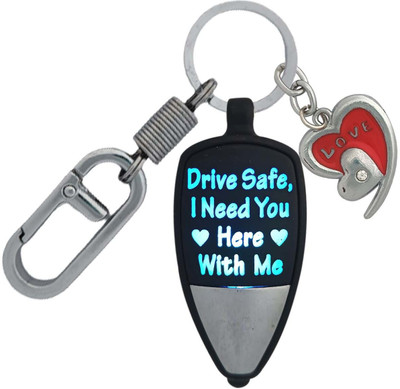 HANDSOME ISK Multicolor Push Button “Drive safe I need you here with me” Msg showing your Love with High Quality Locking Hook along with Silver diffrant style heart with written Key Chain