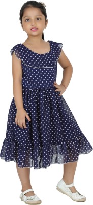 FIRST ARRIVAL Girls Calf Length Casual Dress(Blue, Short Sleeve)