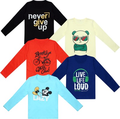 DIAZ Boys Graphic Print Pure Cotton T Shirt(Multicolor, Pack of 5)