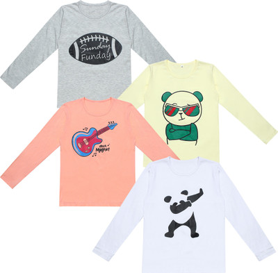 MYO Boys Printed Pure Cotton Regular T Shirt(Multicolor, Pack of 4)