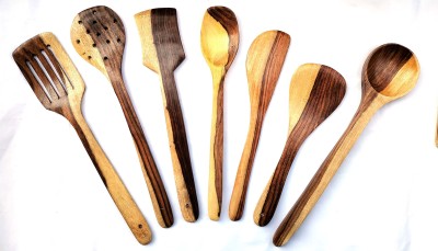 flipshoppee Bright and beautiful,Multipurpose Serving And Cooking Spoon Set For Non Stick Spoon For Cooking Baking Kitchen Tools Essentials Wooden Non Stick Spatulas , Ladles Mixing And Turning Handmade Wooden Serving And Cooking Spoon Kitchen Utensil- Set of 7 Kitchen Tool Set(Brown, Cooking Spoon,