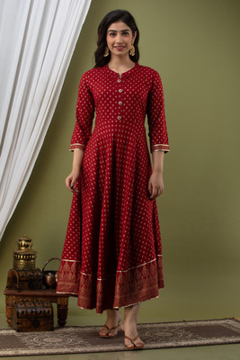 RopaDeModa Women Printed Anarkali Kurta(Red)