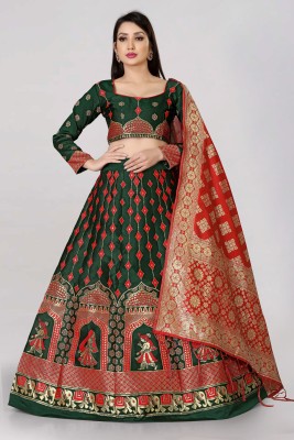 Divastri Self Design Semi Stitched Lehenga Choli(Dark Green)